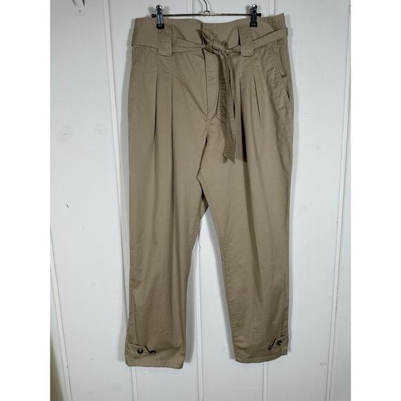 Ralph Lauren Rhoswen Pleated Ankle Trousers Pants Size 12 Cotton Blend Khaki‎ - Picture 1 of 12